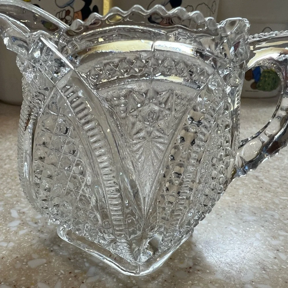 Vintage Clear Cut Glass Creamer and Toothpick Holder